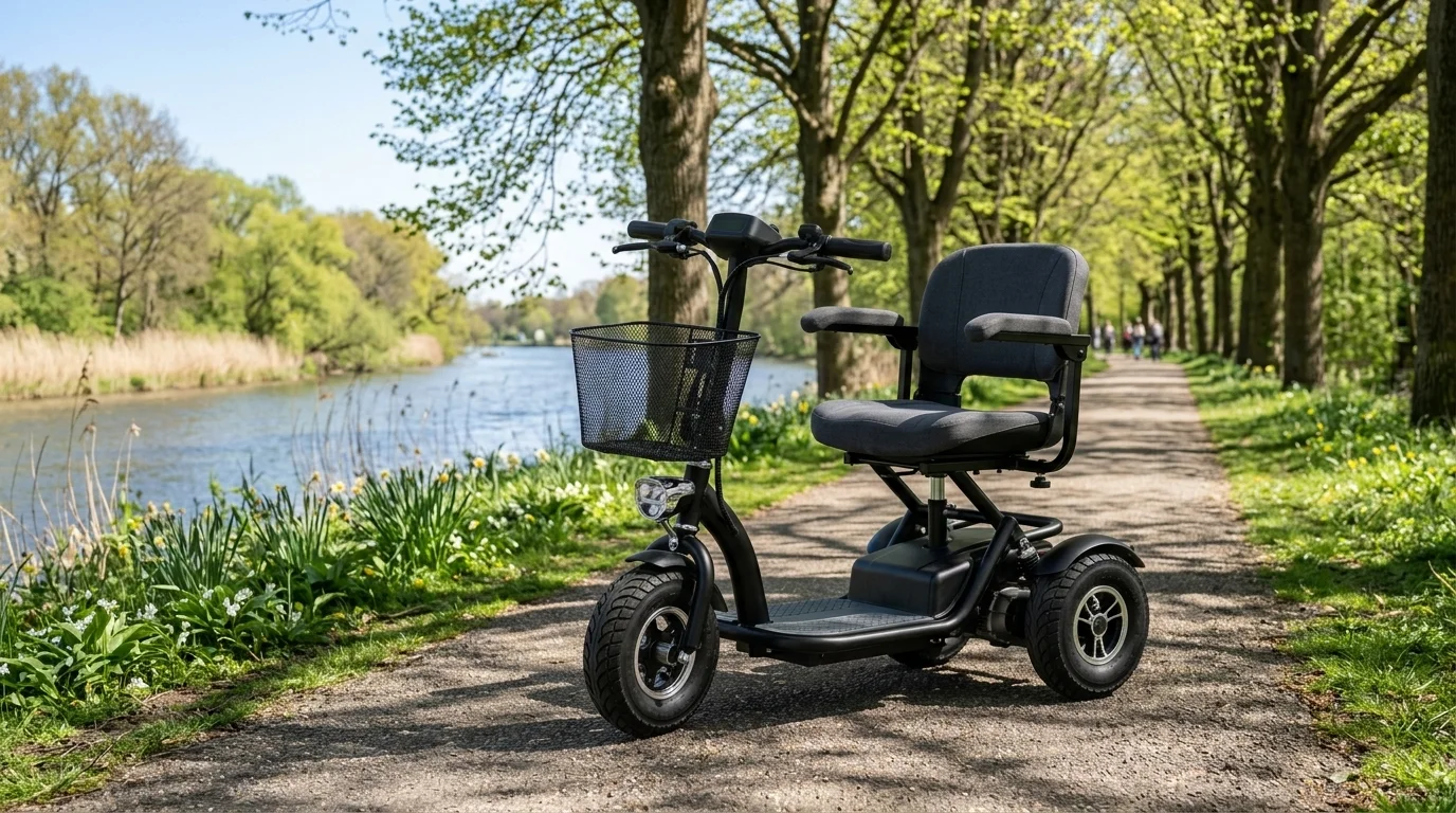 Aktivoma Scooter auf einem Radweg umgeben von Natur